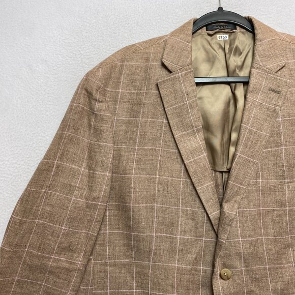 Lauren Ralph Lauren Linen Blazer Mens 44R Tan Purple Plaid Sport Coat Jacket - Picture 5 of 13
